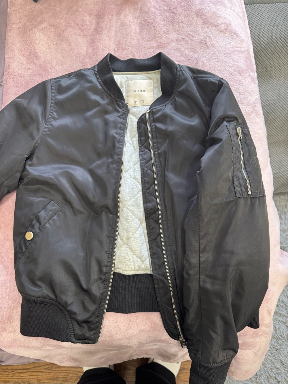 Pull&Bear Black Quilted-Liner Bomber Jacket